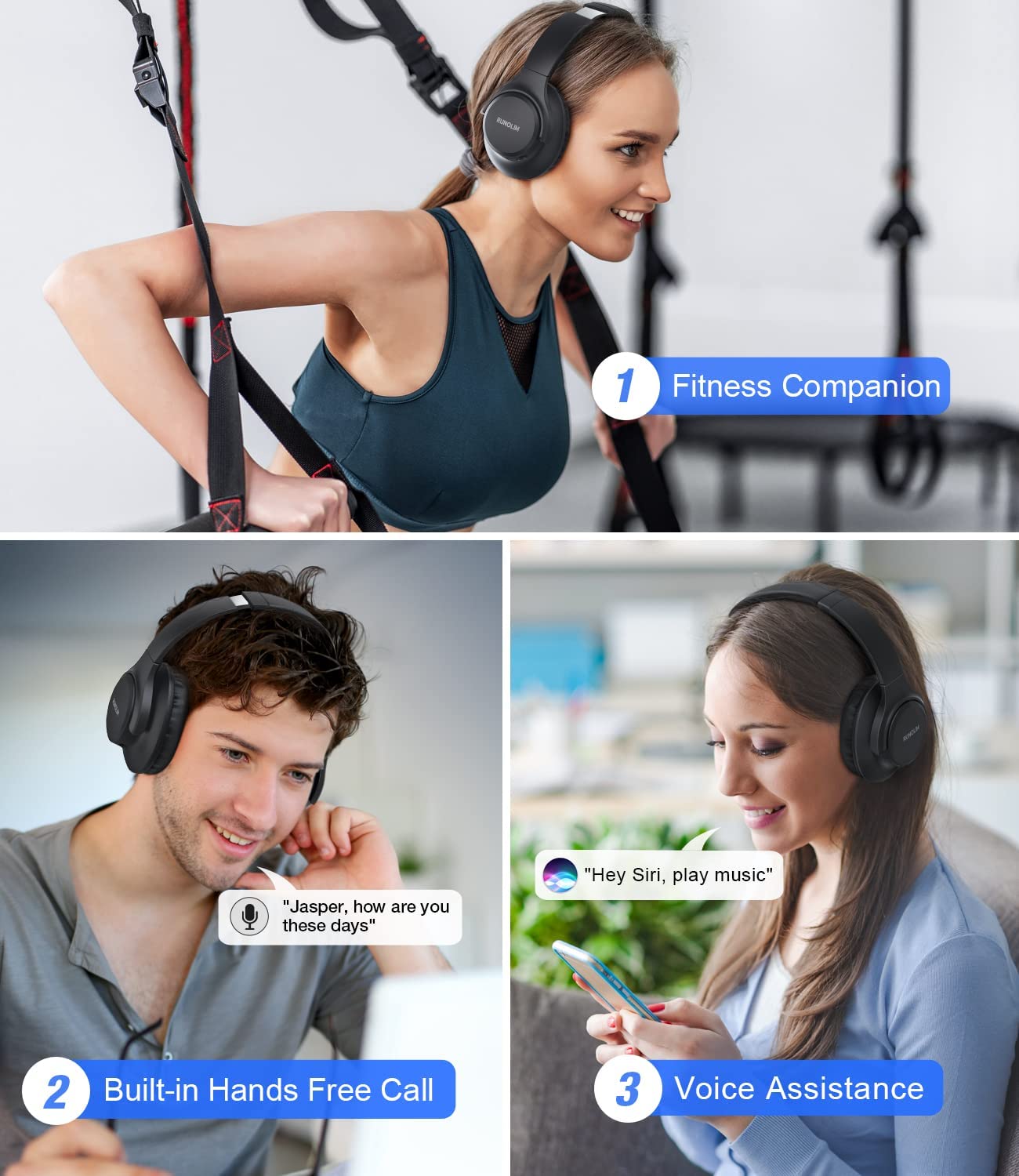 Over Ear Bluetooth Headphones, 60Hrs, Microphone, Deep Bass, Foldable
