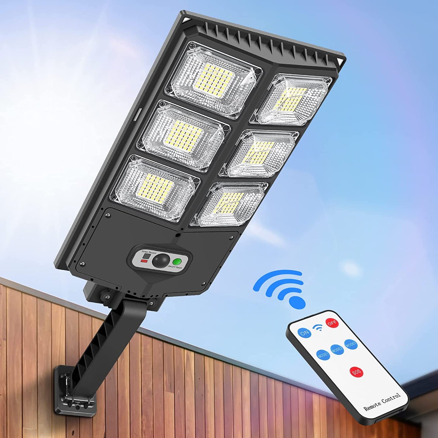 150W Solar Lights Outdoor, 3 Modes, Light Motion Sensor, Remote Control, 8000LM IP65 Waterproof