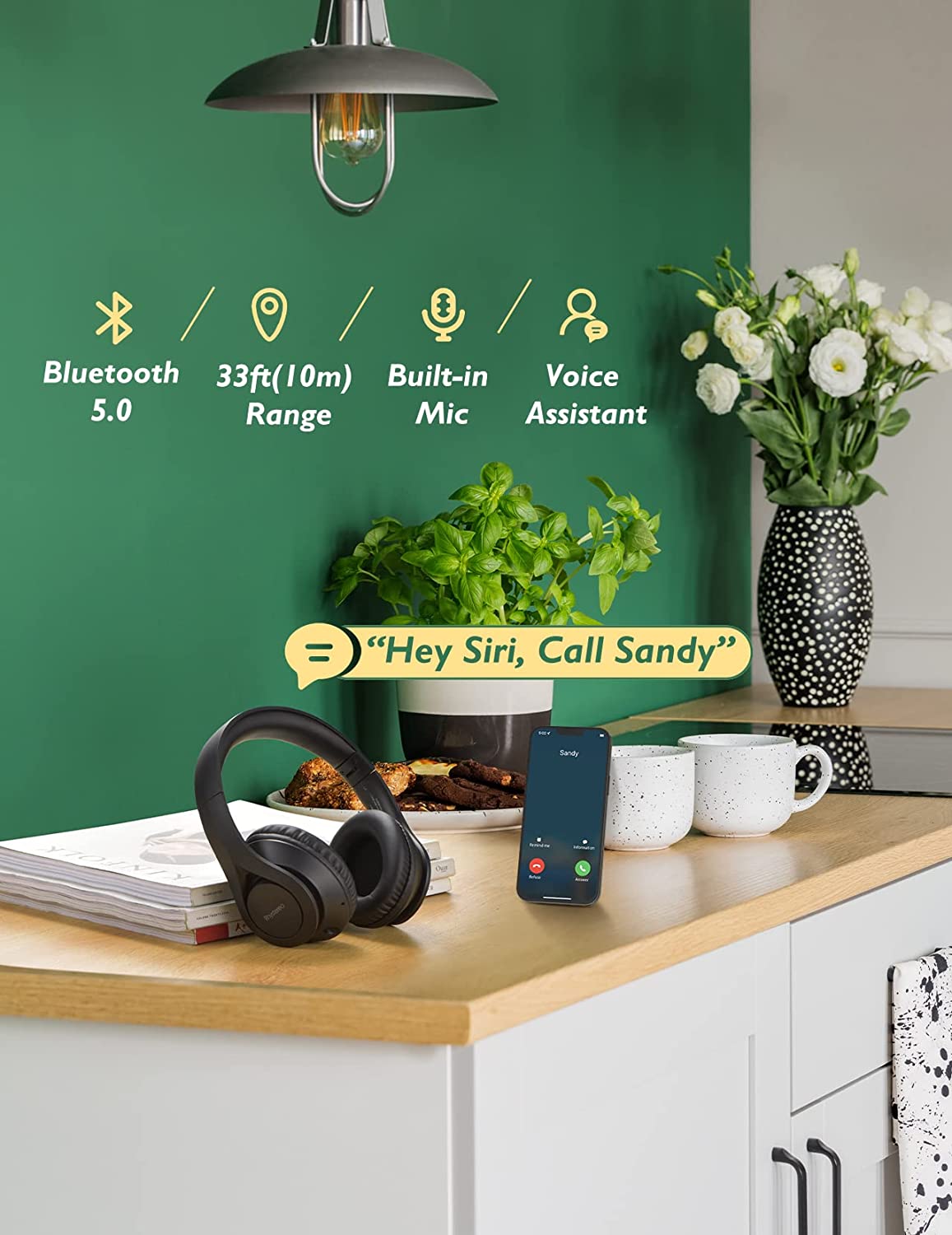 Bluetooth Headphones, 60H Playtime, Bluetooth 5.0,Built-in Mic, Foldable Wired Wireless Headset