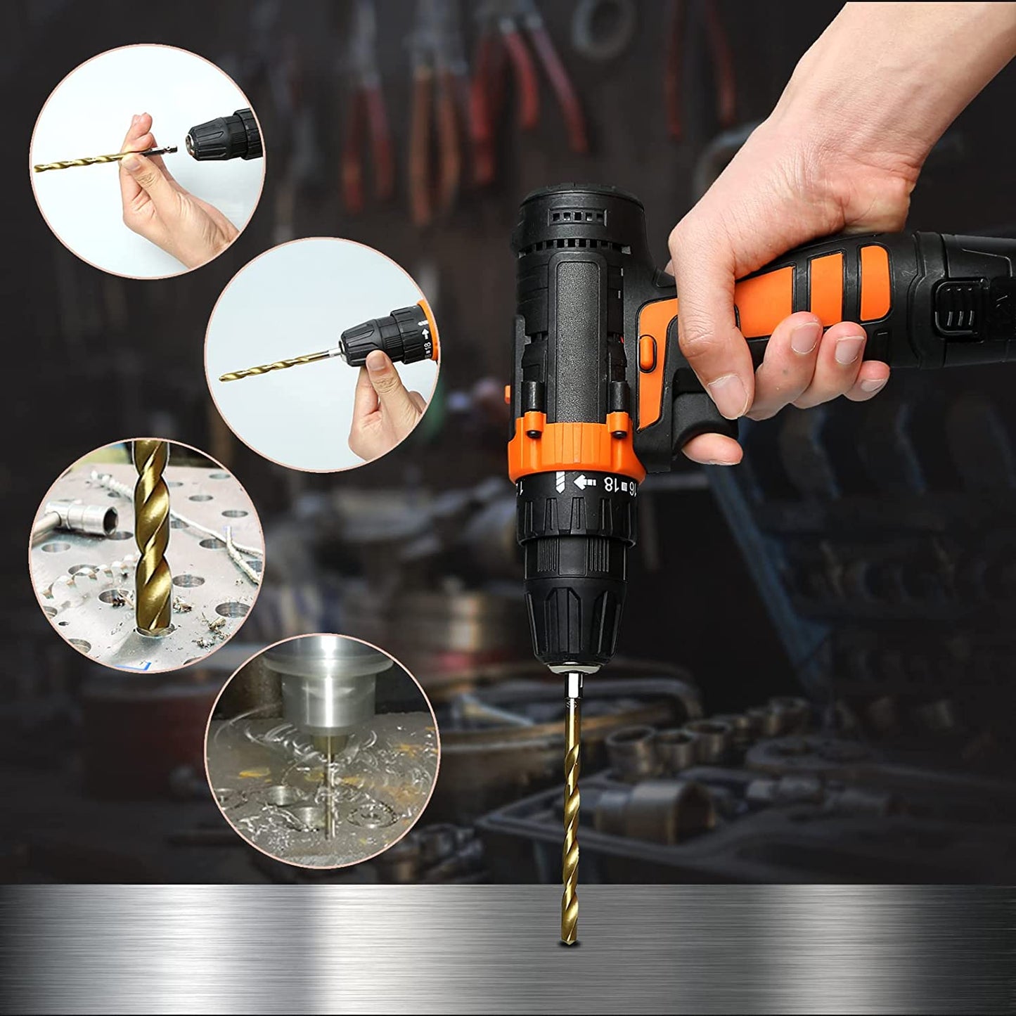 Hex Shank, 13Pcs HSS Titanium Twist, Sheet Metal, Wood, Plastic, Quick Change(1/16" - 1/4"mm)