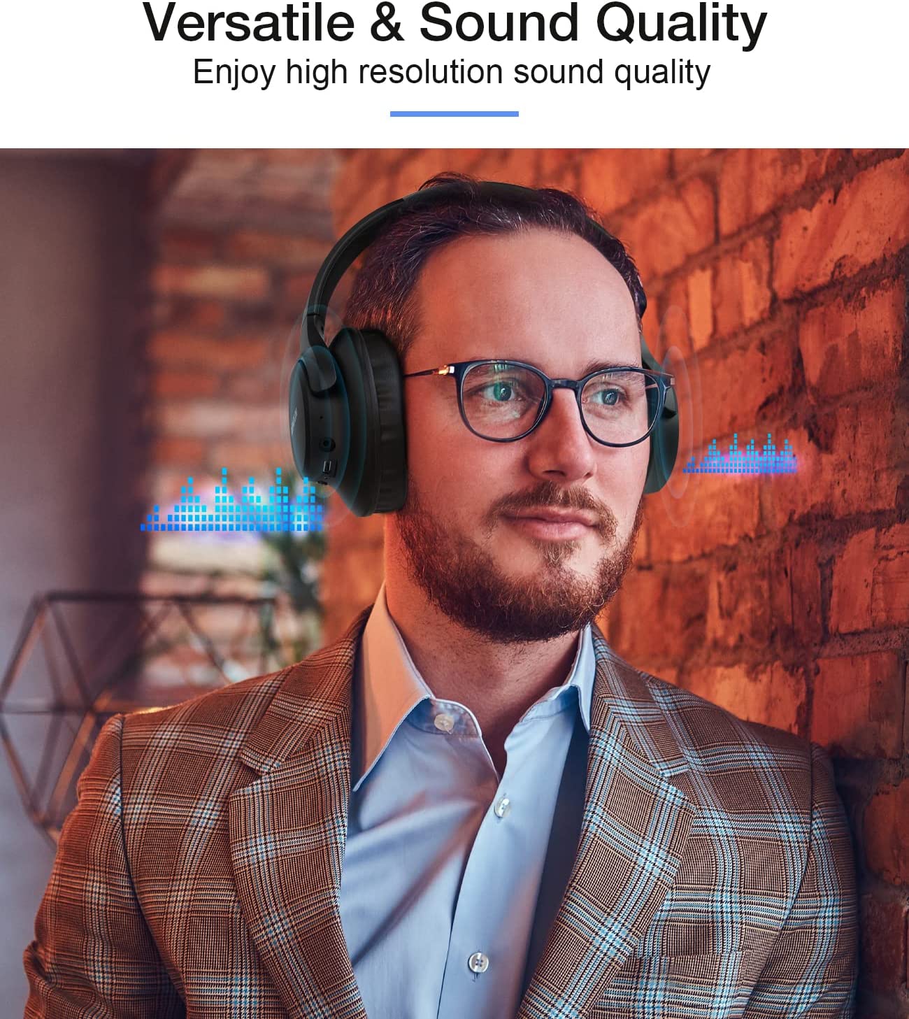 Over Ear Bluetooth Headphones, 60Hrs, Microphone, Deep Bass, Foldable