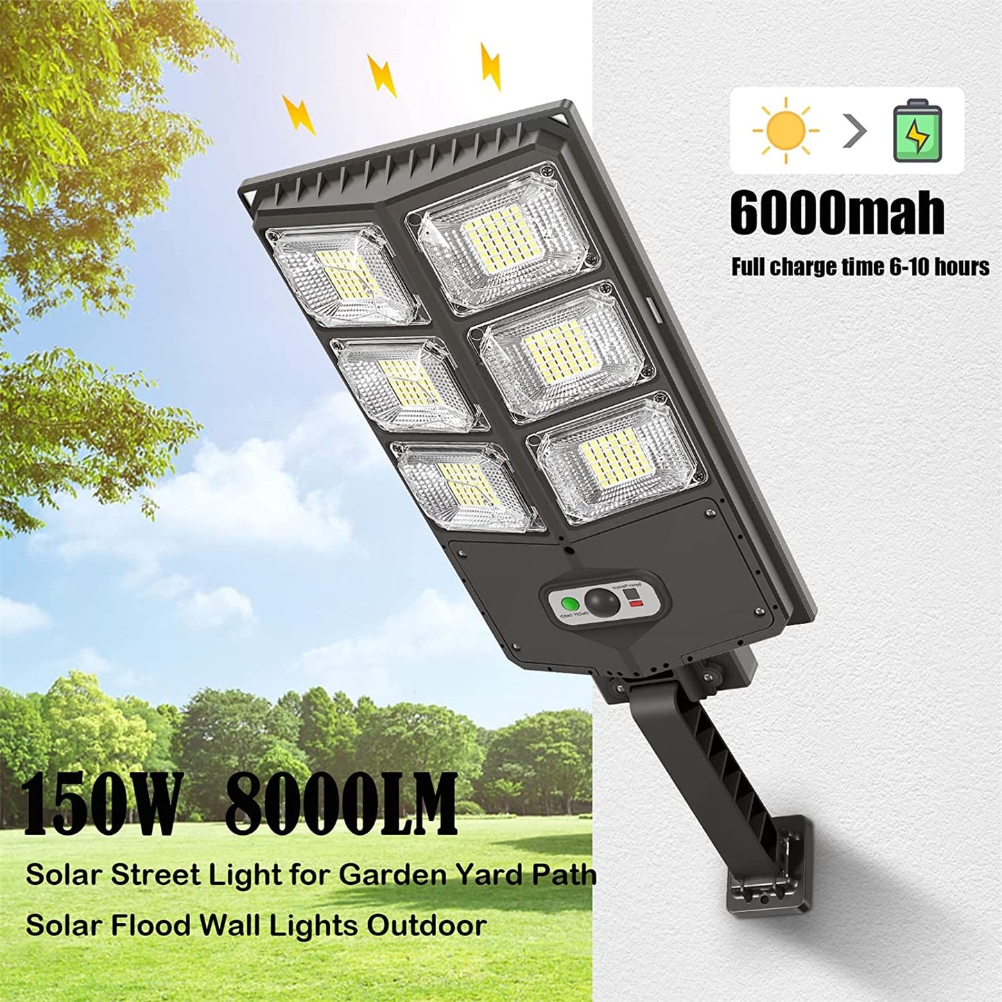 150W Solar Lights Outdoor, 3 Modes, Light Motion Sensor, Remote Control, 8000LM IP65 Waterproof