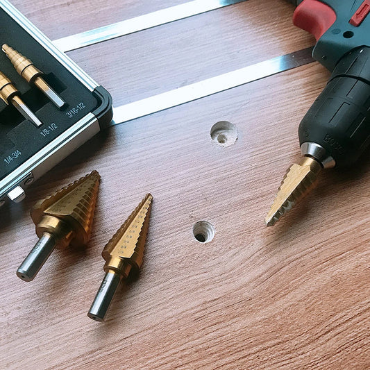 HSS Step Drill Bits,Titanium Coated M35 5pcs, 50 Sizes from 1/8" to 1-3/8”, Aluminum Case