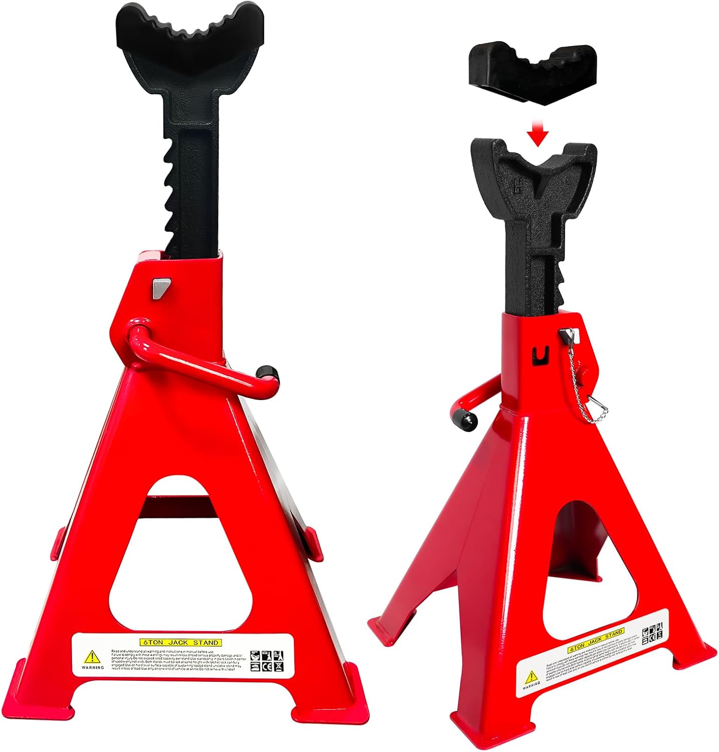 Jack Stands 6Ton(13,200LBs), 15.6"-23.4" Adjustable, Double Pin Locking,Heavy Duty, Rubber Pads