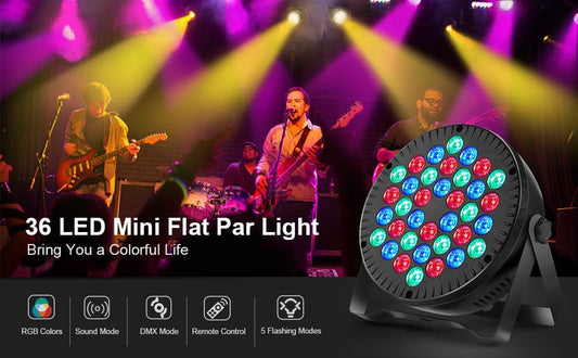 Stage Lights RGB 36 LED Par Lights Sound Activated DMX Control, 7 Modes, Remote Control