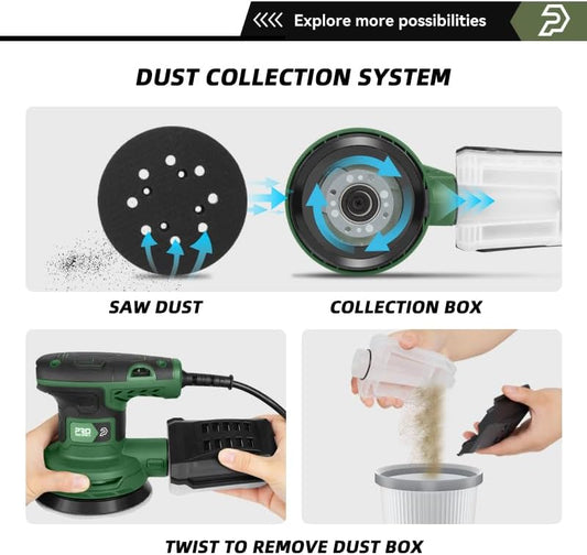 5-In Random Orbital Sander 8000-13000RPM, 2.6AMP Palm Sander 6 Variable Speeds, 21PCS Sandpapers