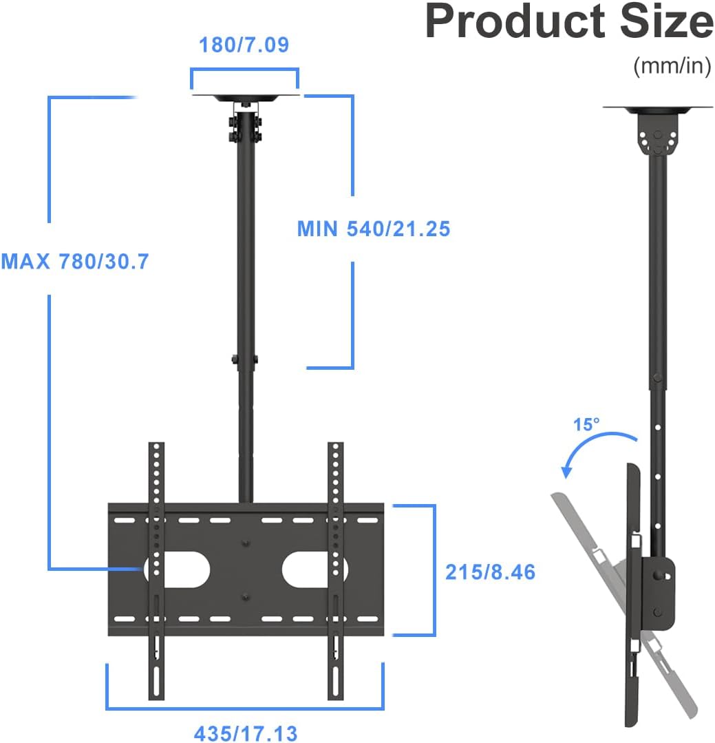 Ceiling TV Mount 26-65 inch, Max VESA 400x400mm Load 45kg/100lbs Height Adjustable