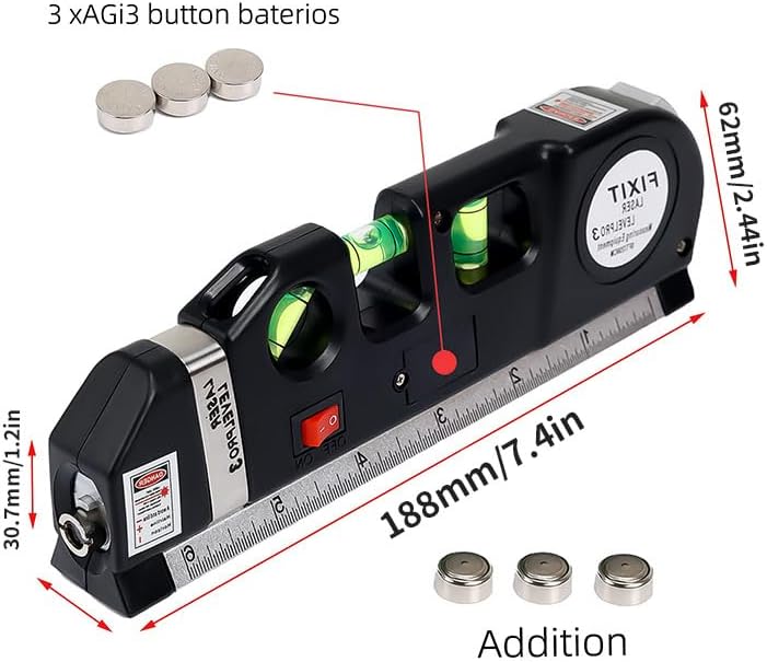 Laser Level Line Tool, Leveler Beam Tool, Metric Rulers 8ft/2.5M, Multipurpose