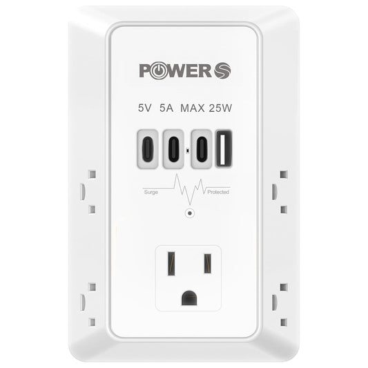 Surge Protector, USB Ports (3C1A), Snug Wall Outlet, Wall Plug Adapter