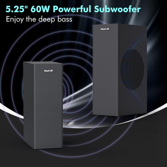 Sound Bars for TV, Subwoofer 2.1 CH 120W Surround Sound Bluetooth, HDMI, AUX, USB, Opt, 16 In