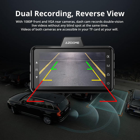 Dual Dash Cam Front & Rear, Free 64GB Card, Built-in ADAS G-Sensor, 24H Parking Mode