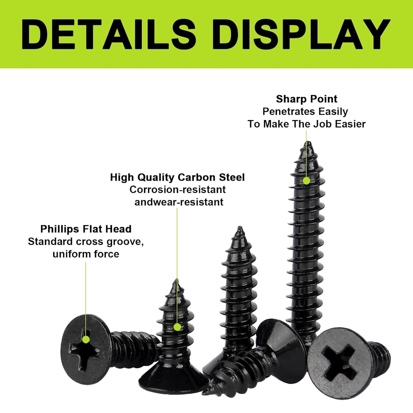 #4 Flat Head Small Wood Screws kit 420Pcs,Phillips Short Screw, Carbon Steel, 20pcs M6 ScrewAnchors