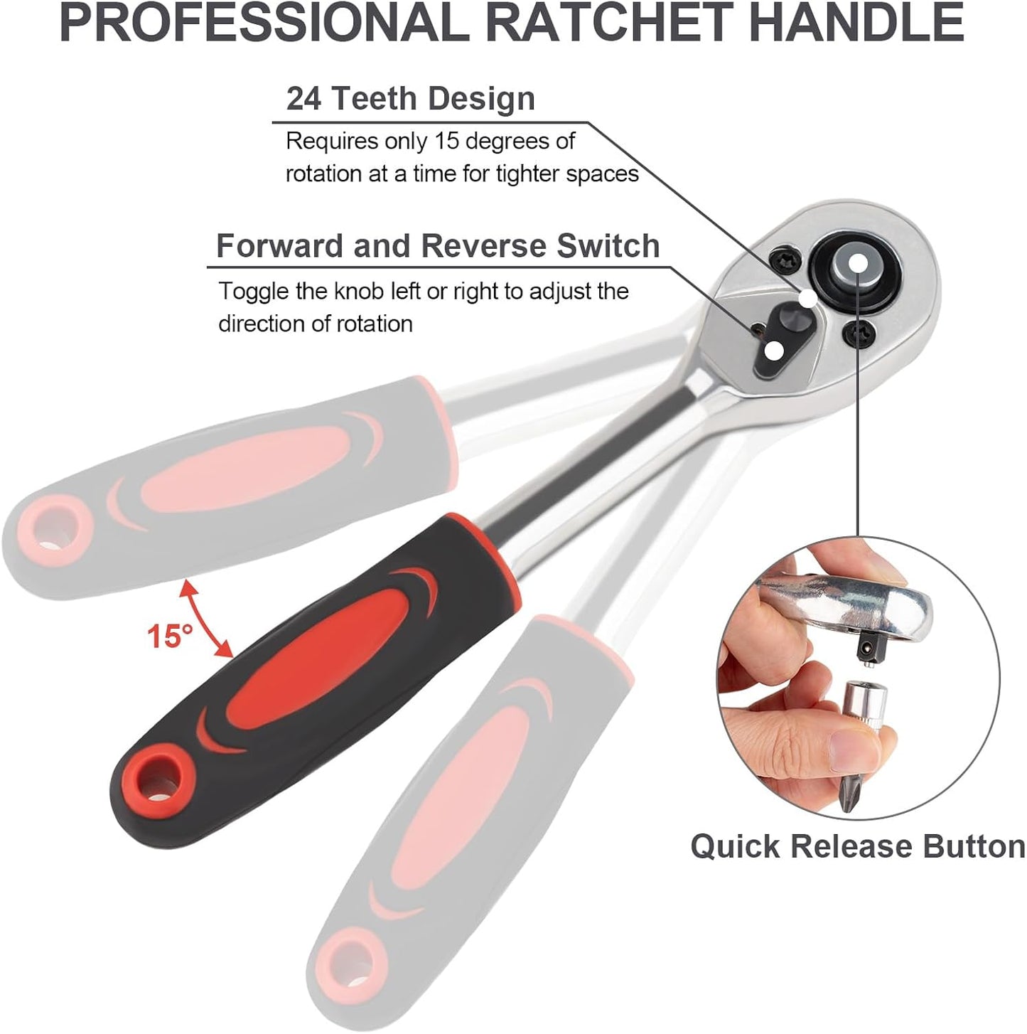 46PCS Small Drive Socket Ratchet Wrench Screwdriver Set, 1/4 Inch Metric Socket, Extension Bar