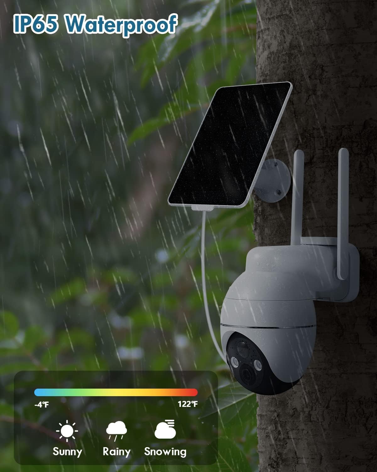 Solar Cameras Wireless Outdoor, 2K PTZ 2.4G Wi-Fi PIR, Color Night Vision, 2-Way Talk, 4dbi, Spotlight/Siren