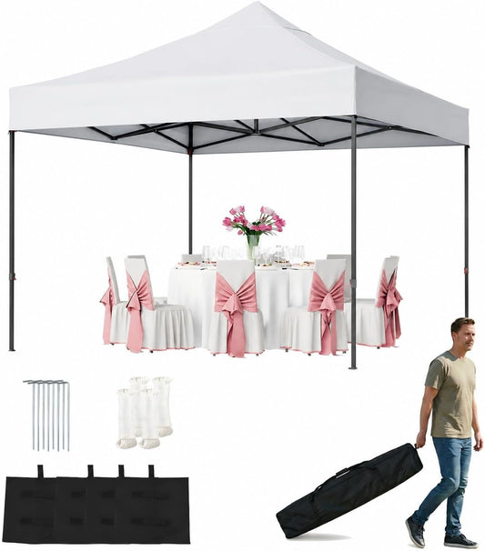 10x10 Pop Up Canopy, One Push Instant Canopy Tent, 4 Sandbags &amp; 8 Stakes