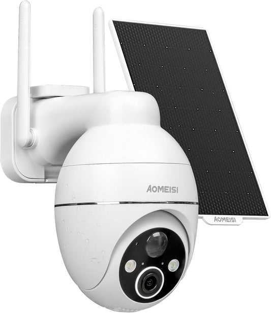 Solar Security Camera Outdoor,360°View Pan/Tilt,Two-Way Audio,Audible Flashlight Alarm,Motion Alert