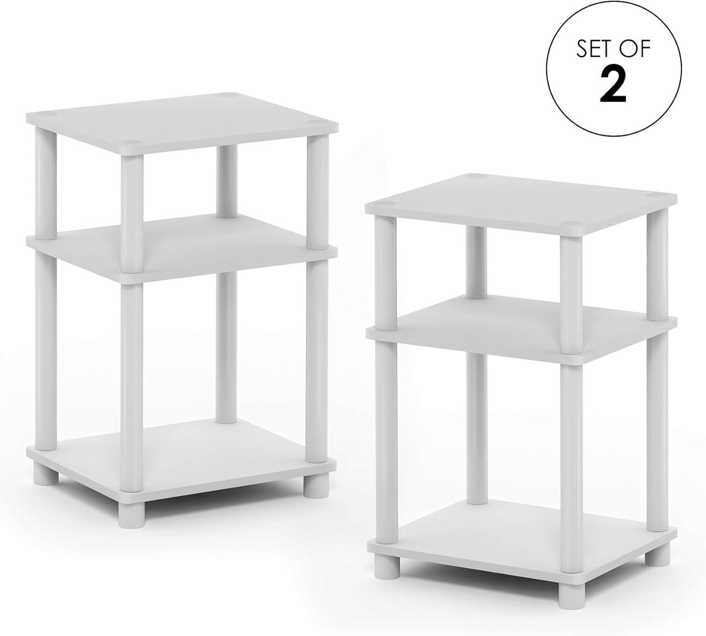 3-Tier Turn-N-Tube End / Side Table / Night Stand / Bedside Table, Plastic Poles, 2-Pack