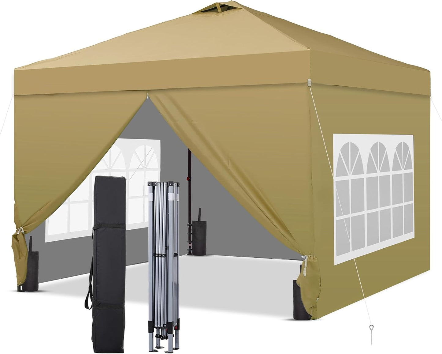 10'x10' Pop Up Canopy Tent, Portable Gazebo, Easy Up Outdoor Canopy, Brown