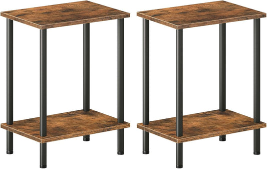 End Tables Set of 2, Nightstand, 2-Layer Storage Shelves, Sofa Table for Small Spaces, Rustic Brown