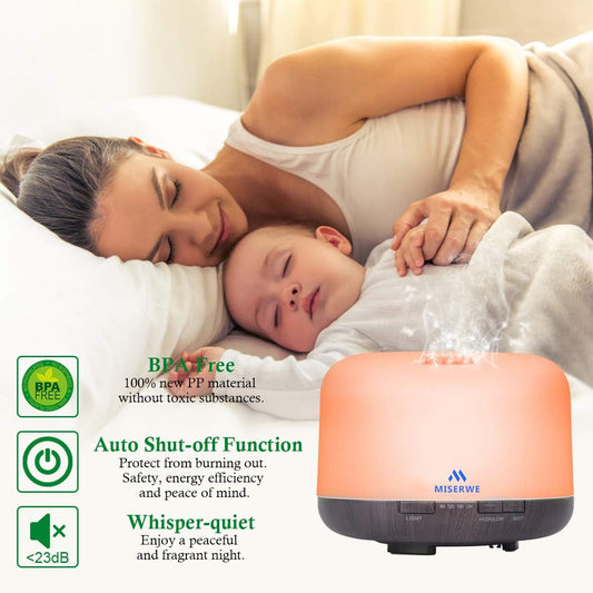 Diffuser 500ML &amp; 10 Essential Oils, Adjustable Mist Mode &amp; 4 Timer Setting Auto Shut-Off
