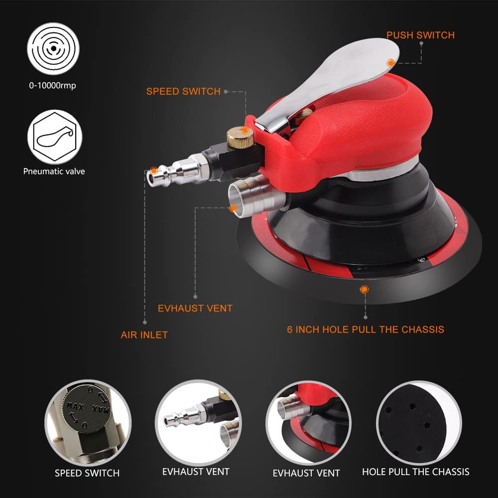 Random Orbital Sander 5" &amp; 6" Pneumatic Palm Sander, Extra 5" Backing Plate