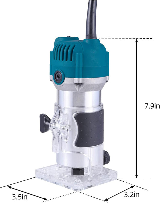 Electric Hand Wood Router, Edge Trimmer, 15PCS 1/4" Laminate Milling Engraving 110V 800W 30000R/MIN