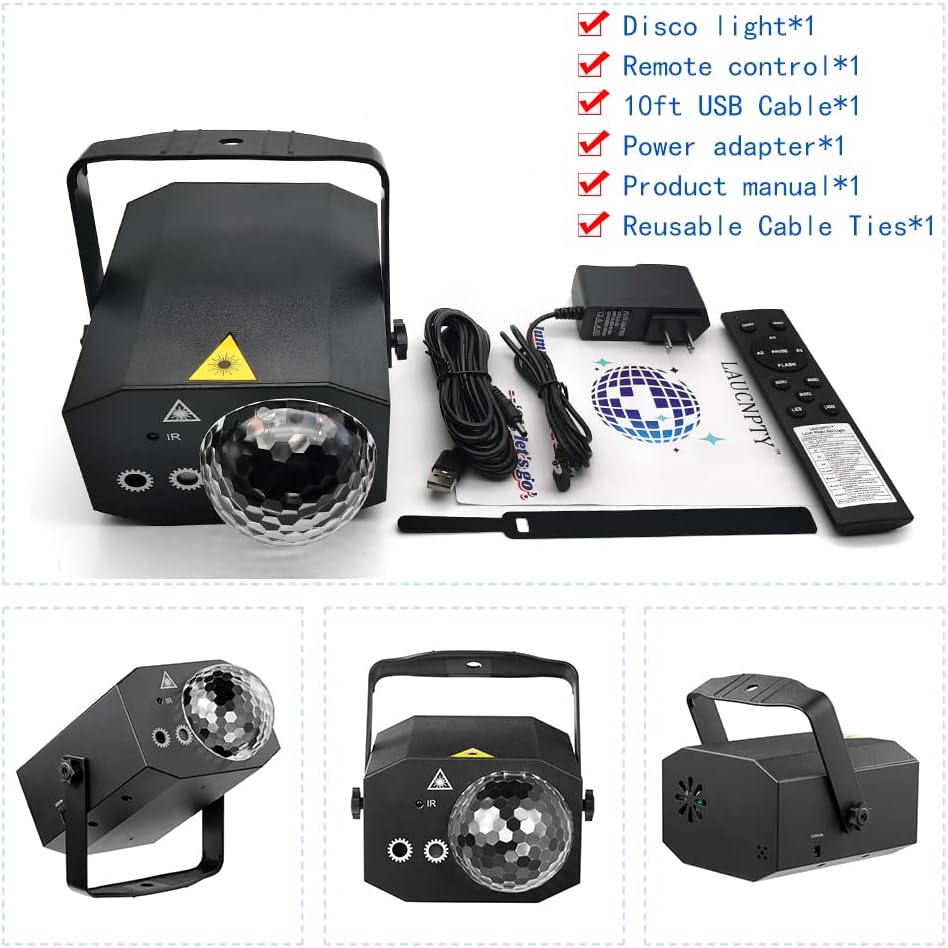 Dj Party Disco Ball Lights, Pattern, Sound Activated,10 ft USB Cable, Strobe Light