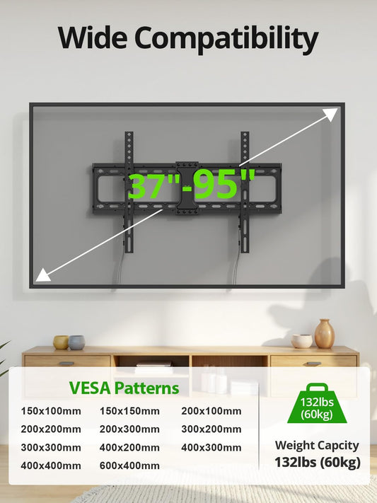 Tilting TV Wall Mount for Most 37"-95" Flat Curved Screen TV VESA 600x400mm up to 132lbs