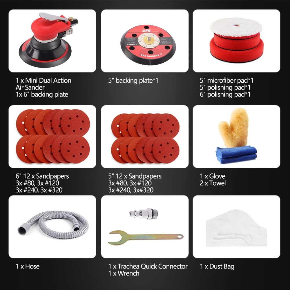 Random Orbital Sander 5" &amp; 6" Pneumatic Palm Sander, Extra 5" Backing Plate