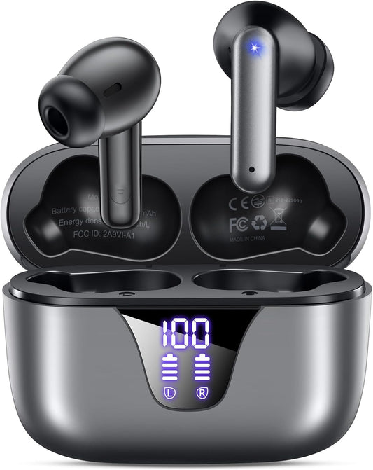 Wireless Earbuds Bluetooth, 50H Playtime, Mic, LED, IPX7 Waterproof, Deep Bass Stereo