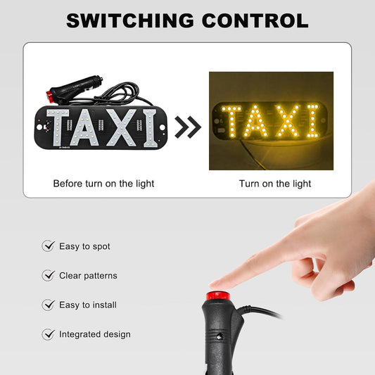 12V Taxi Logo LED Indicator Lamp with Car Charger Inverter, Bright, Flashing Hook
