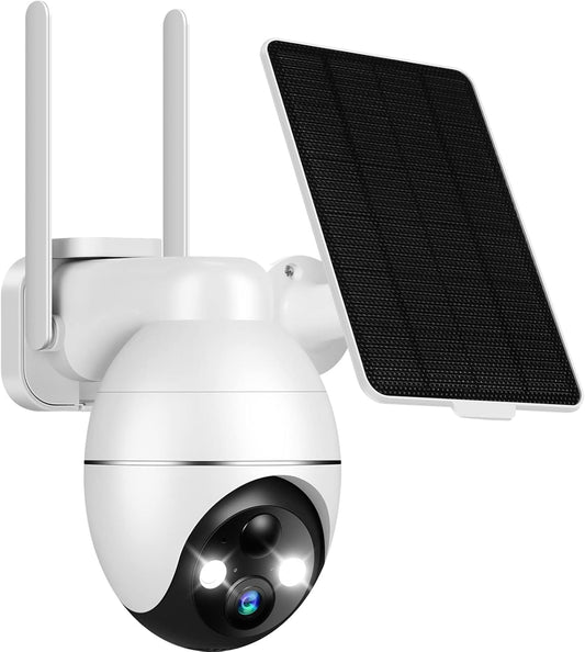 Solar Cameras Wireless Outdoor, 2K PTZ 2.4G Wi-Fi PIR, Color Night Vision, 2-Way Talk, 4dbi, Spotlight/Siren