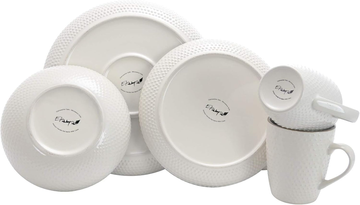 Round Stoneware Luxurious Mellow Dinnerware Dish Set, 16 Piece, Speckle Powder Blue and White