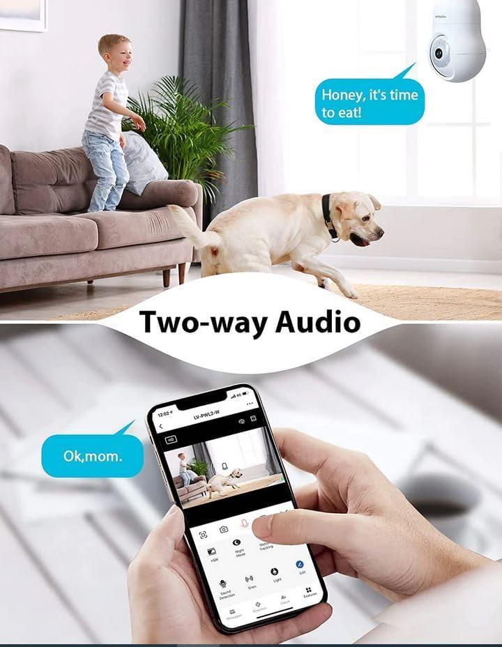 4MP 2K Bulb Wireless Security Camera 2.4GHz,360° Full Color Day &amp; Night, Motion Detection