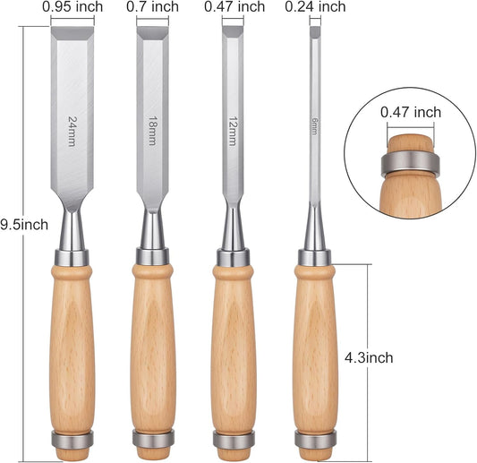 4 Piece Wood Chisel, Professional Wood Woodworking Tools Set,Bevel Edge Chisel Set