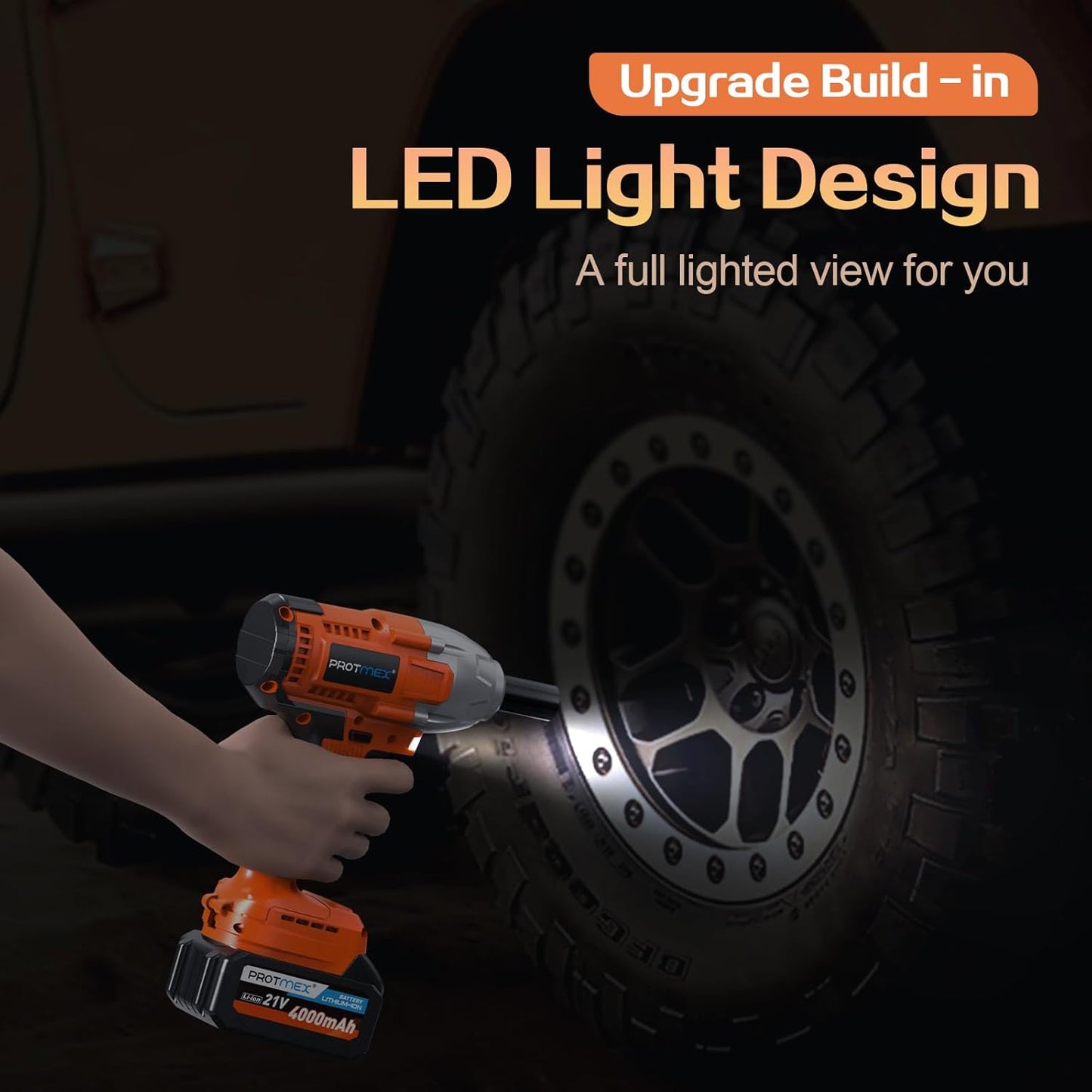 21V Cordless Impact Wrench Drill, 665Ft-Ibs (900N.m) 1/2" 2x 4.0Ah Battery, Variable Speeds