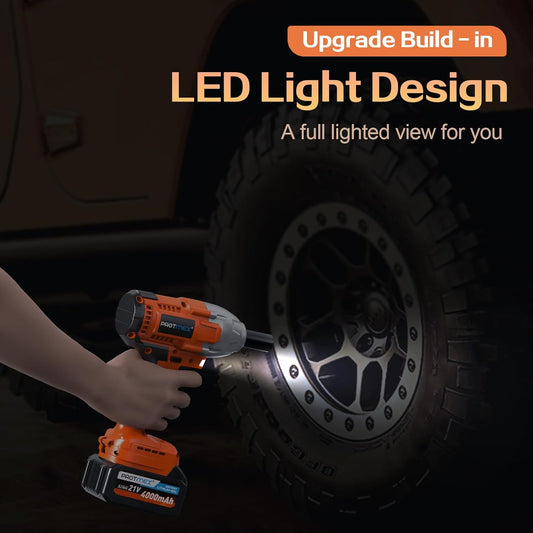 21V Cordless Impact Wrench Drill, 665Ft-Ibs (900N.m) 1/2" 2x 4.0Ah Battery, Variable Speeds