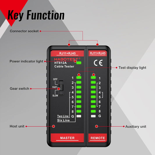 Network Cable Tester RJ45 RJ11 Port, Ethernet Cable Tester, Speaker, Coax, CAT5/CAT5E/CAT6/CAT6A