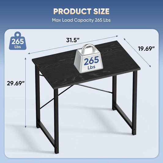 32 inch Small Computer Desk for Home Office, X-Shaped Reinforcement, Black