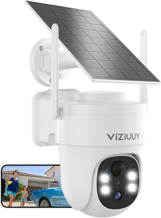 Solar Security Cameras Wireless Outdoor, 3MP Pan Tilt 360°Color Night Vision/PIR Sensor/2-Way Audio