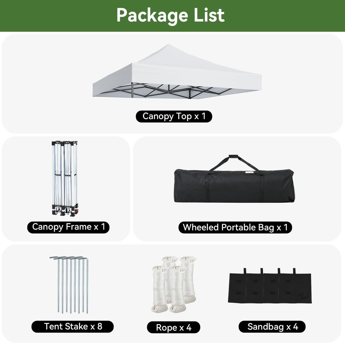 10x10 Pop Up Canopy, One Push Instant Canopy Tent, 4 Sandbags &amp; 8 Stakes