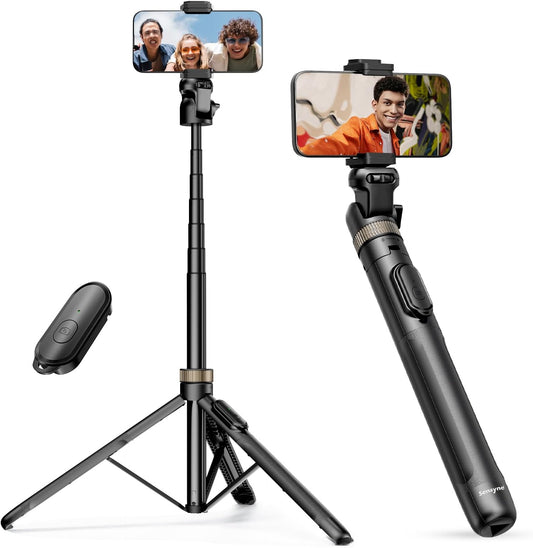 72" Extendable Tripod Selfie Stick, Detachable Phone Holder &amp; Wireless Remote