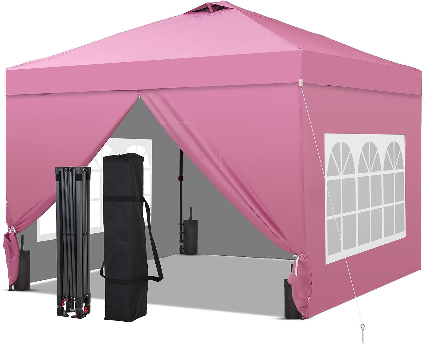 10x10FT Pop-Up Canopy Tent, 4-Side Walls &amp; Vented Top, Portable Outdoor, Pink.