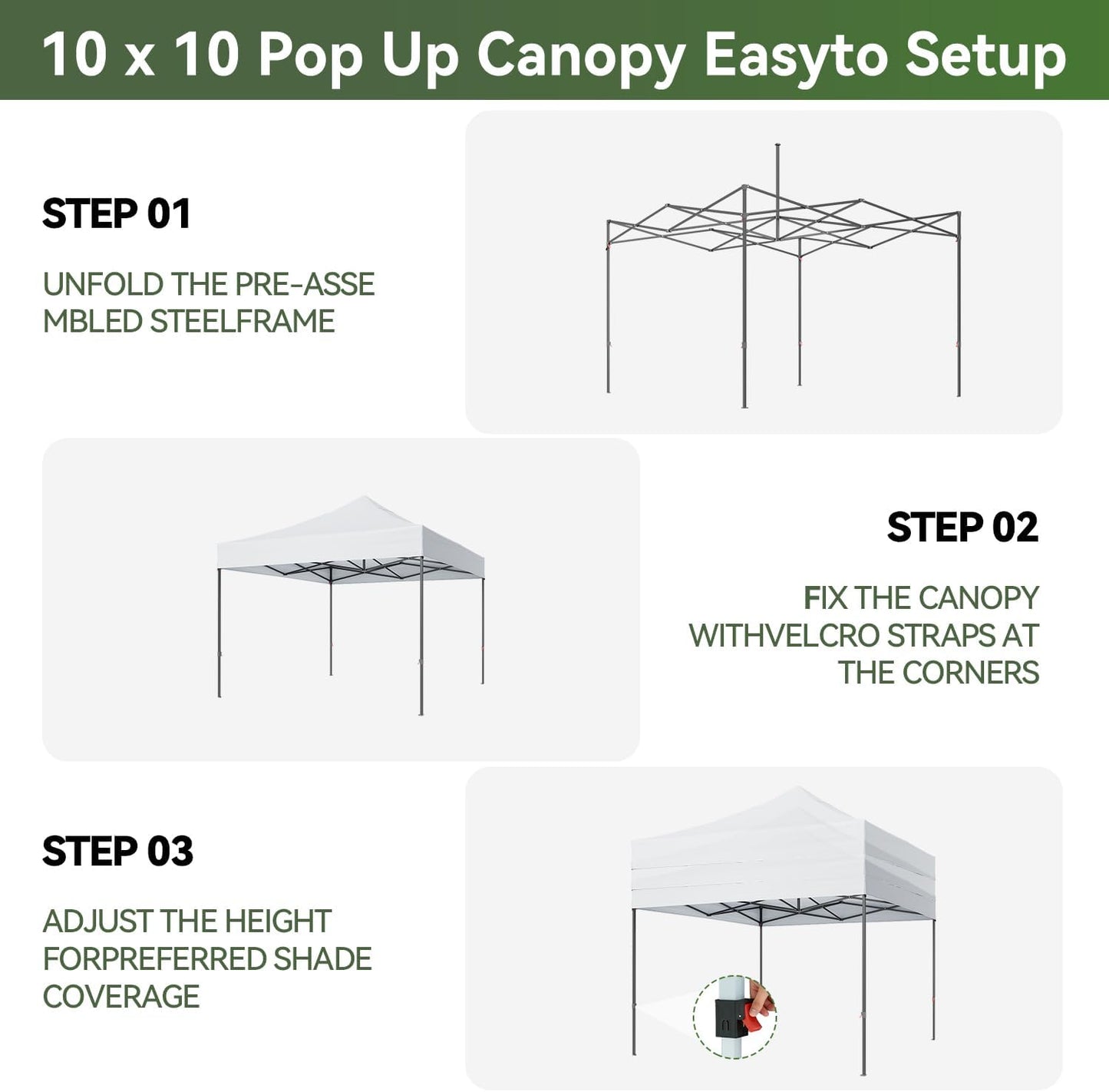 10x10 Pop Up Canopy, One Push Instant Canopy Tent, 4 Sandbags &amp; 8 Stakes