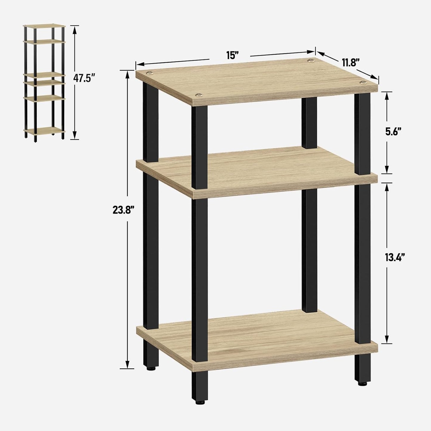 Set of 2 End Table, Side Table, Nightstand, 3-Tier Storage Shelf, Couch Table for Small Space