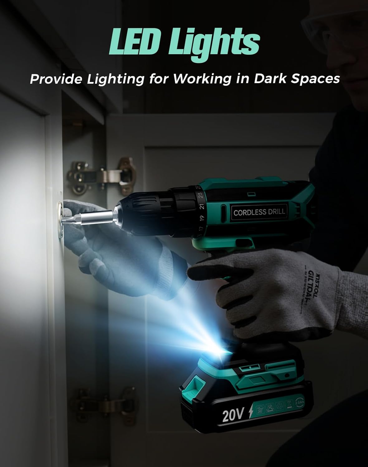 20V MAX Cordless Drill, 2 Batteries &amp; Charger, 3/8 In Keyless Chuck, Variable Speed, 25+1 Position &amp; 56PCS Bits