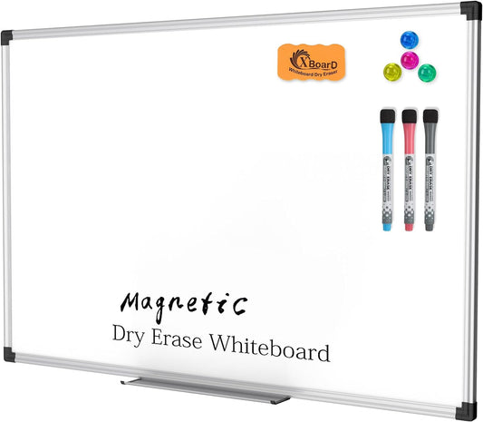 Magnetic Dry Erase Whiteboard, 36 X 24In, Double Sided,1 Eraser, 3 Markers, 4 Push Pin Magnets