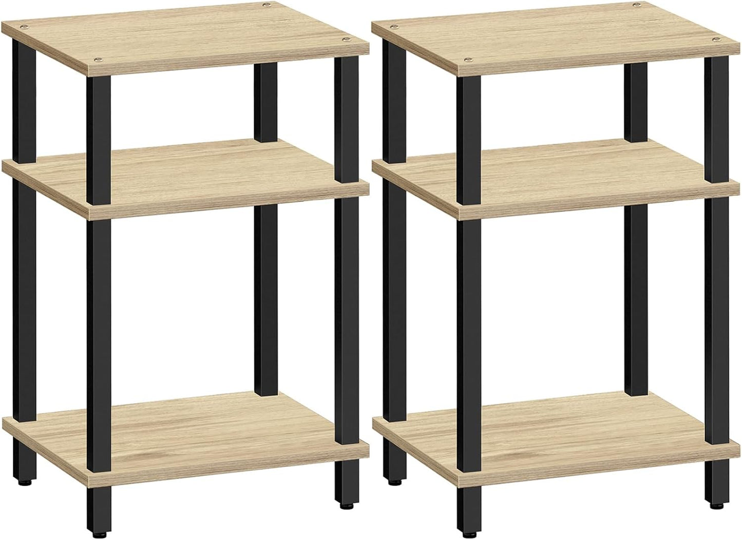 Set of 2 End Table, Side Table, Nightstand, 3-Tier Storage Shelf, Couch Table for Small Space