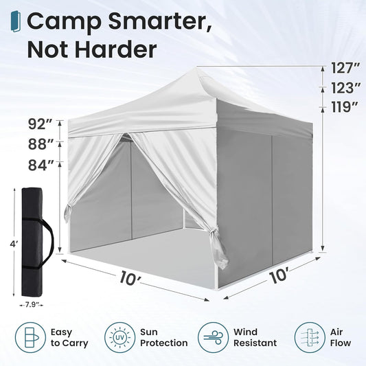 Pop Up Canopy Tent Instant Shelter, Portable Outdoor Sun Shade 10x10 with Sidewalls