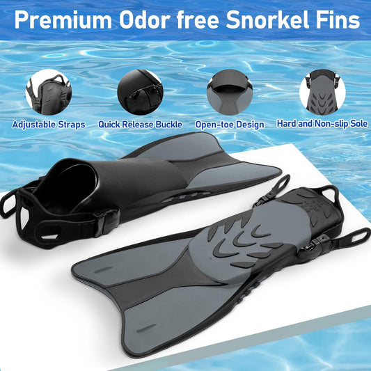 Snorkeling Gear,3 in 1 Mask Fins,180 View, Anti-Fog Anti-Leak, Dry Top Snorkel, Dive Flippers